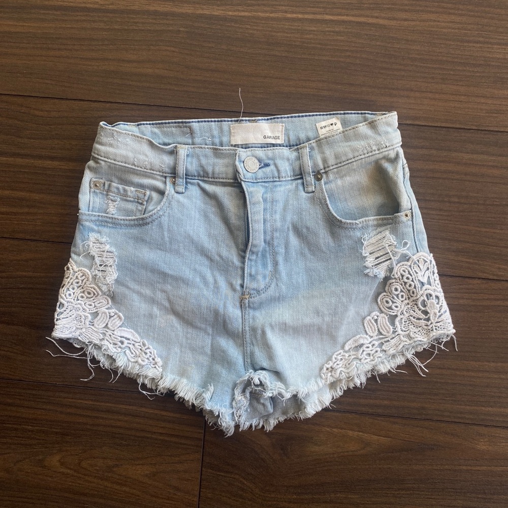 Garage denim Light Blue Jean Shorts with Lace Detail